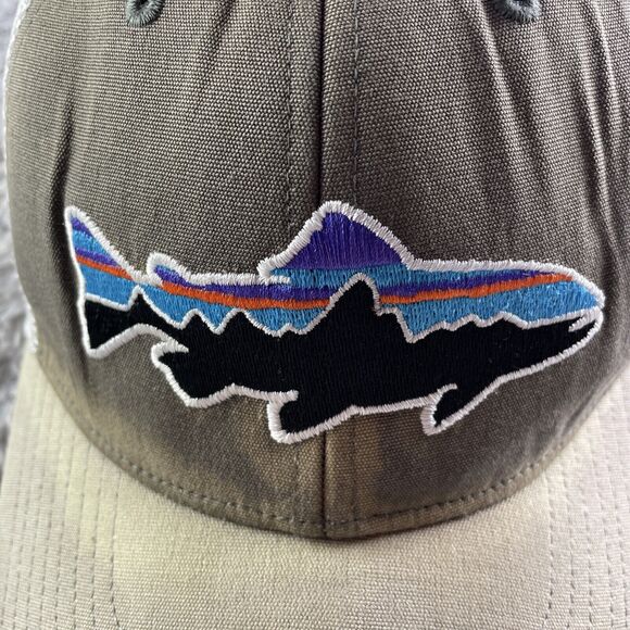 Patagonia Hat Cap Mens Adjustable Gray White Fitz Roy Trout Trucker Hat Mesh - Picture 3 of 11